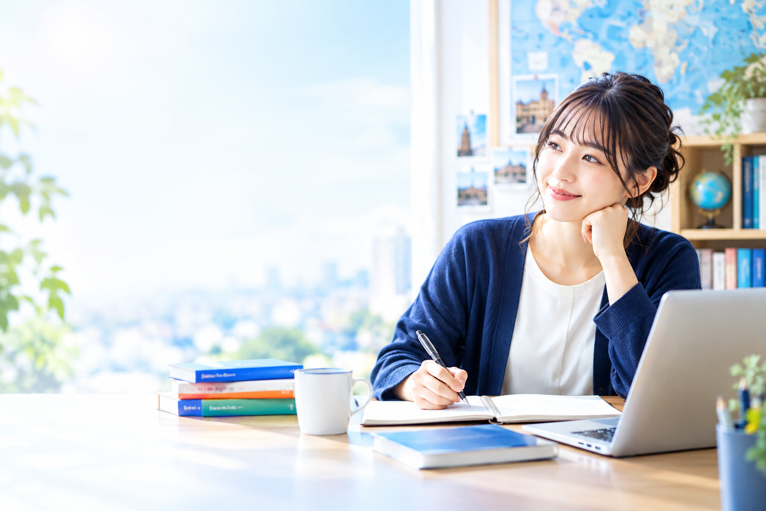 外国語の作文を学習する女性